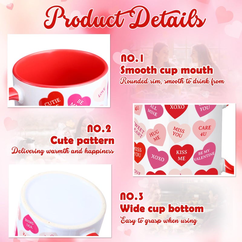 Sliner 2 Pcs Valentines Day Heart Mugs Ceramic Coffee Cups 11 oz Love Couple Mug Set for Galentine's Day Anniversary Wedding Engagement Couple Gifts(Conversation Hearts) - Image 5