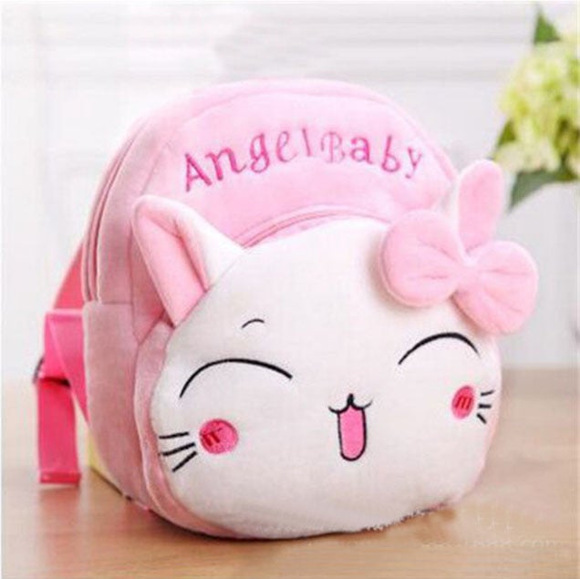 Cute Toddler Plush Backpack Cartoon Schoolbag Pink Cat 
