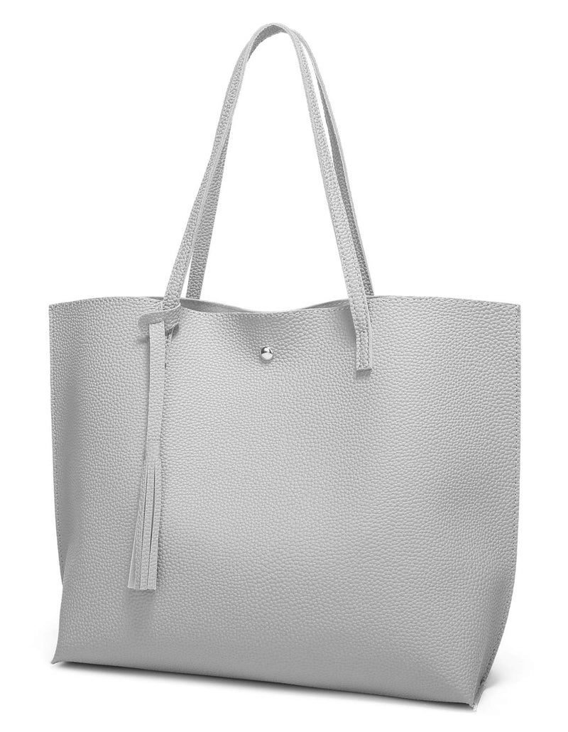 Dreubea Womens Soft Faux Leather Tote Shoulder Bag from Big Capacity Tassel Handbag Grey