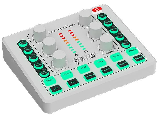 dida-cosmos F998 Professional Live Sound Card Audio Mixer for Streaming, Podcasting, Gaming, and Recording - Noise Reduction, Bluetooth, Multi-Device Support - White 01 - Image 1