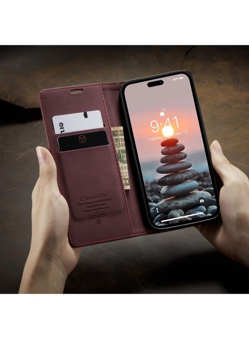 CaseMe iPhone 15 Pro Max/iPhone 15 Ultra Leather Case Wallet Flip Cover Card Slots Magnetic Closure Stand Phone Holder Function Fold Shockproof Protective Full Protection Anti-drop Anti-scratch Accessory  - Image 5