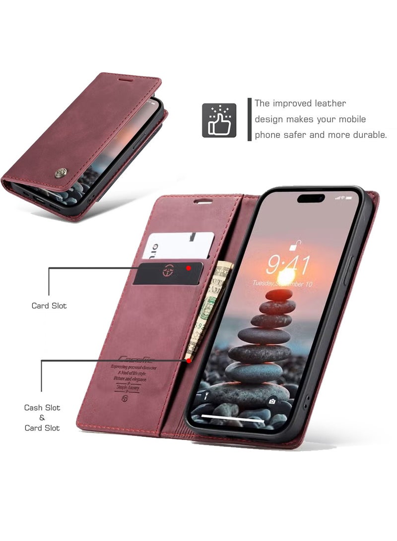 CaseMe iPhone 15 Pro Max/iPhone 15 Ultra Leather Case Wallet Flip Cover Card Slots Magnetic Closure Stand Phone Holder Function Fold Shockproof Protective Full Protection Anti-drop Anti-scratch Accessory  - Image 2