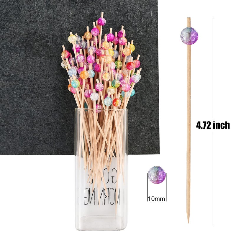ALINK 100-Pack Cocktail Picks, Colorful Pearl Fancy Toothpicks for Appetizers, Wooden Food Picks Skewers for Food, Drinks, Fruits Party, Charcuterie Accessories - 4.72 inch - Image 2