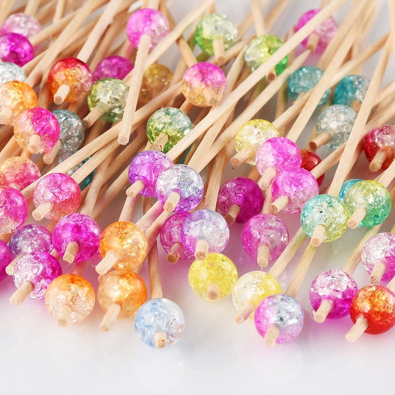 ALINK 100-Pack Cocktail Picks, Colorful Pearl Fancy Toothpicks for Appetizers, Wooden Food Picks Skewers for Food, Drinks, Fruits Party, Charcuterie Accessories - 4.72 inch - Image 3
