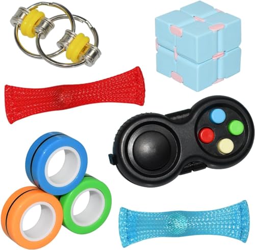 QINGLER Sensory Fidget Toys Set 6 Pack Stocking Stuffers Gifts for Kids and Adults Infinity Cube Magnetic Rings Fidget Gaming Pad Flippy Chain for Autism Relieve Stress and AntiAnxiety - Image 1