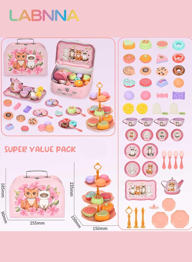 LABNNA Toddler Toys Tea Party Set for Little Girls,Pretend Play Toy Teapot Set, Princess Tea Time Play Kitchen Toy with Desserts, Carrying Case for BirthdayGifts for Kids Age 3+ - Image 3