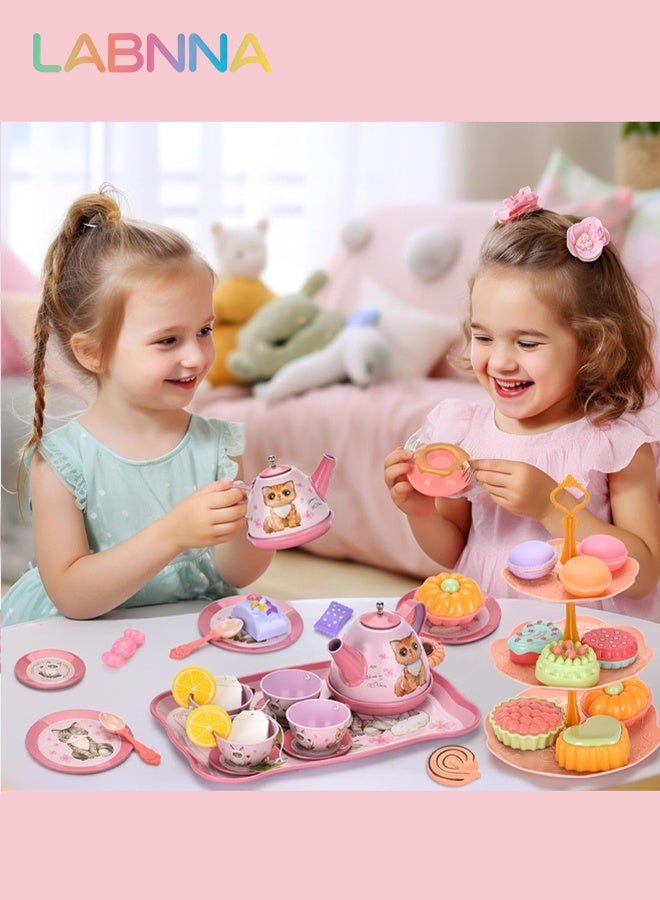 LABNNA Toddler Toys Tea Party Set for Little Girls,Pretend Play Toy Teapot Set, Princess Tea Time Play Kitchen Toy with Desserts, Carrying Case for BirthdayGifts for Kids Age 3+ - Image 5