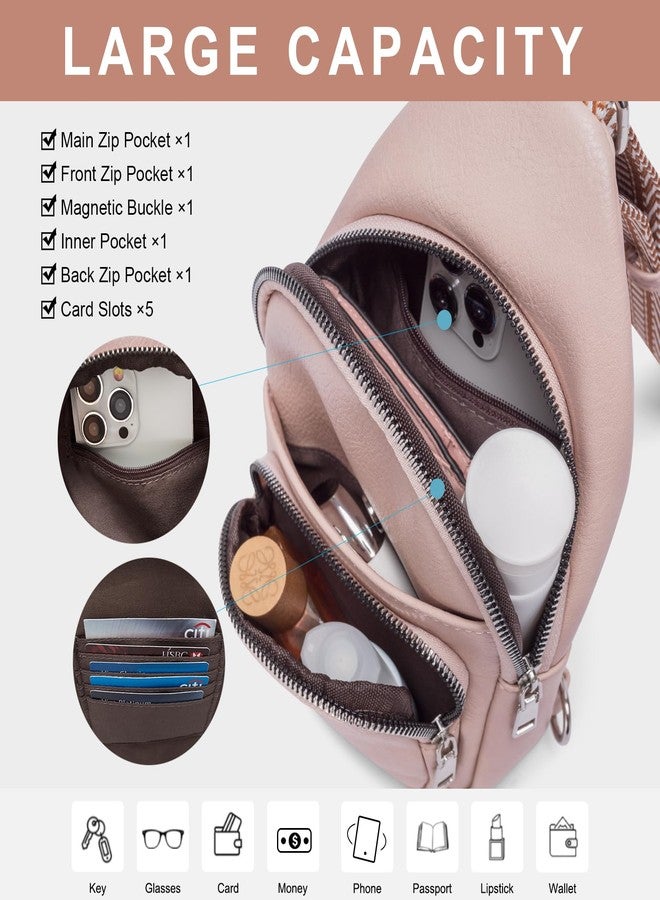 CLUCI Small Sling Bag for Women,Vegan Leather Fanny Pack Crossbody Bags for Women,Chest Bag With Guitar Strap, Pink, Small - Image 3