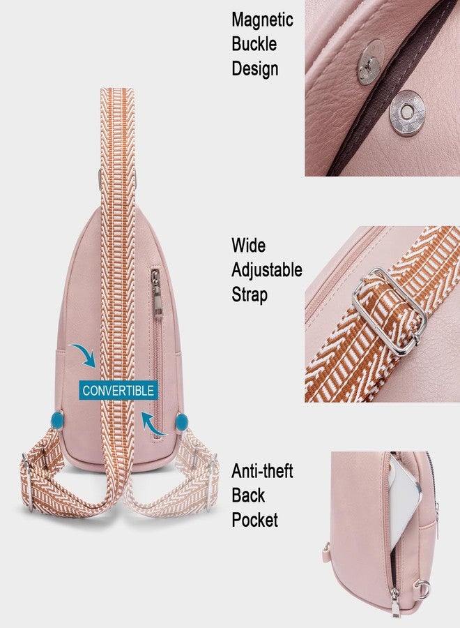 CLUCI Small Sling Bag for Women,Vegan Leather Fanny Pack Crossbody Bags for Women,Chest Bag With Guitar Strap, Pink, Small - Image 4