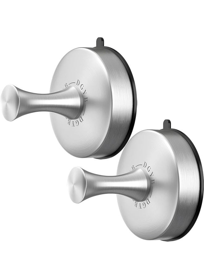 DGYB DGYB Suction Cup Hooks for Shower 2-Pcs Heavy-Duty 15LB Max Load, 304 Stainless Steel & PVC, No Drill Bathroom Wall Hooks for Towels, Robe, Loofah (Brush)  - Image 1