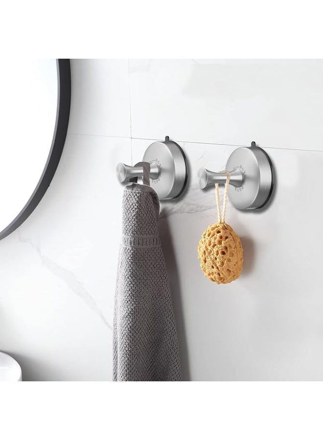 DGYB DGYB Suction Cup Hooks for Shower 2-Pcs Heavy-Duty 15LB Max Load, 304 Stainless Steel & PVC, No Drill Bathroom Wall Hooks for Towels, Robe, Loofah (Brush)  - Image 2