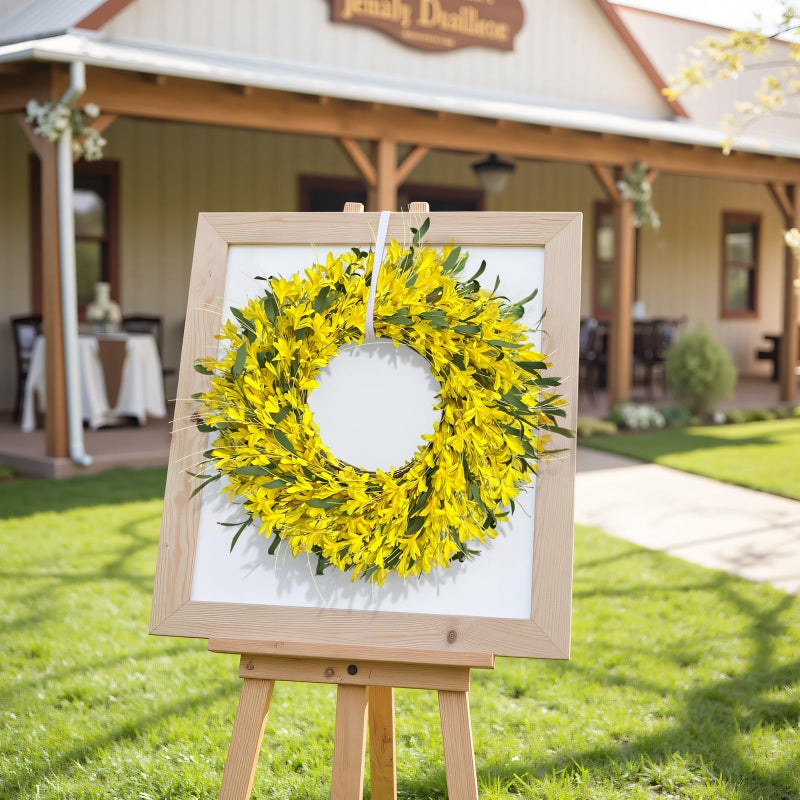 LOKEISNA Yellow forsythia Door Wreath, 24 Inch Summer Wreaths for Front Door Outside, Hand Made Artificial Forsythia Flower Wreath for Front Door Window Wall Farmhouse Home Gift - Image 3