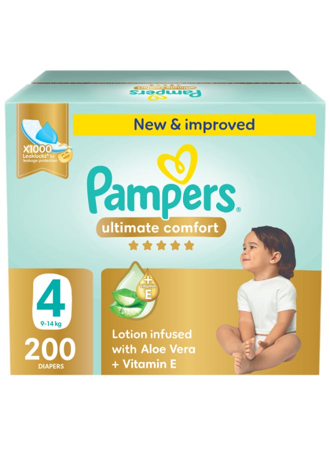 Pampers Premium Care Taped Baby Diapers, Size 4, 9-14 kg,  Softest Absorption for Ultimate Skin Protection, 200 Count - Image 1