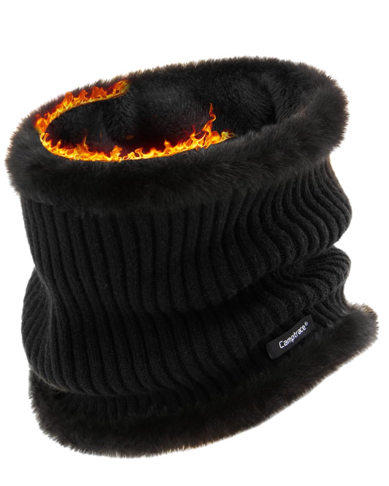 Camptrace Winter Neck Warmer for Men Women Ski Neck Gaiter Scarf Thick Lined Windproof Scarves Black - Image 1