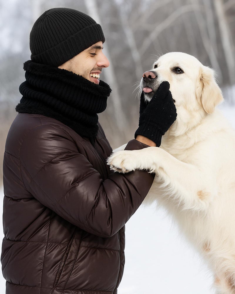 Camptrace Winter Neck Warmer for Men Women Ski Neck Gaiter Scarf Thick Lined Windproof Scarves Black - Image 2