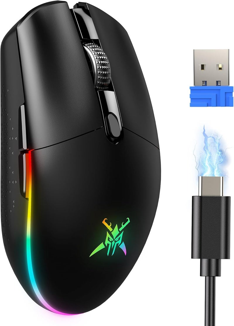 TECKNET Wireless Gaming Mouse - 8000 DPI, RGB Backlit, 6 Programmable Buttons, 100Hrs Battery Life, Dual Mode [2.4G & USB-C] for Laptop,PC,Mac - Black - Image 1