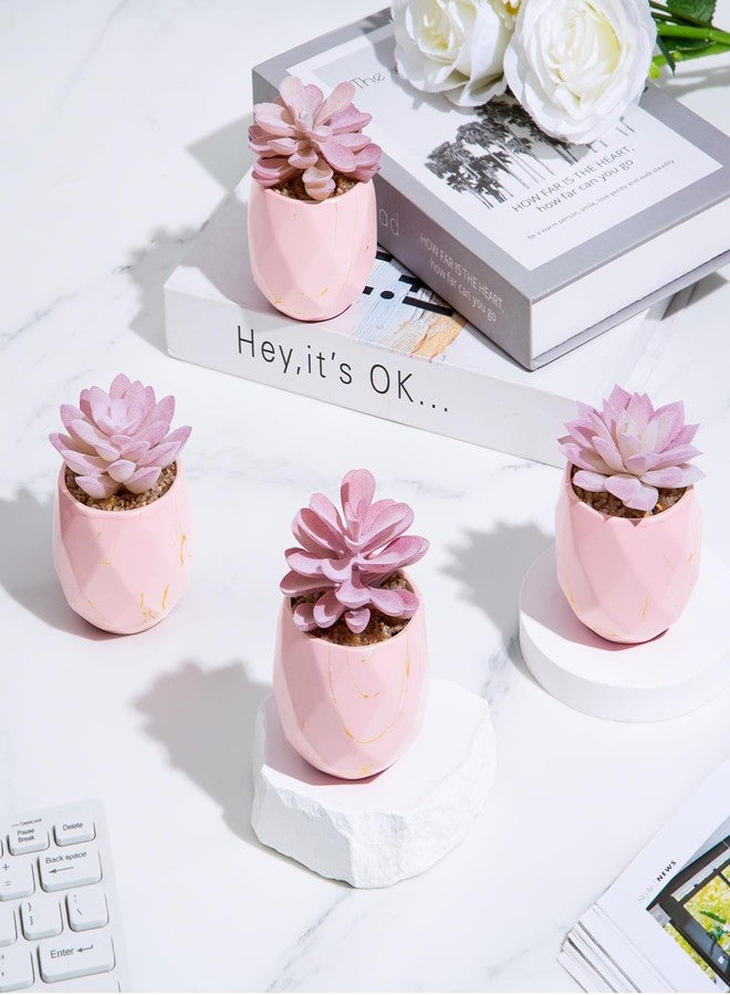 ZENIDA Artificial Succulent Plants in 4 Pink Ceramic Pots, Cute Fake Plants for Vanity Decor, Office, Desk, Bathroom, Kitchen, Bedroom, Shelves Decor for Women, Girls Gift - Image 2