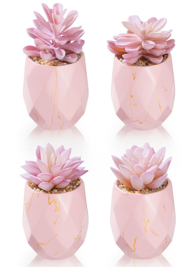 ZENIDA Artificial Succulent Plants in 4 Pink Ceramic Pots, Cute Fake Plants for Vanity Decor, Office, Desk, Bathroom, Kitchen, Bedroom, Shelves Decor for Women, Girls Gift - Image 1