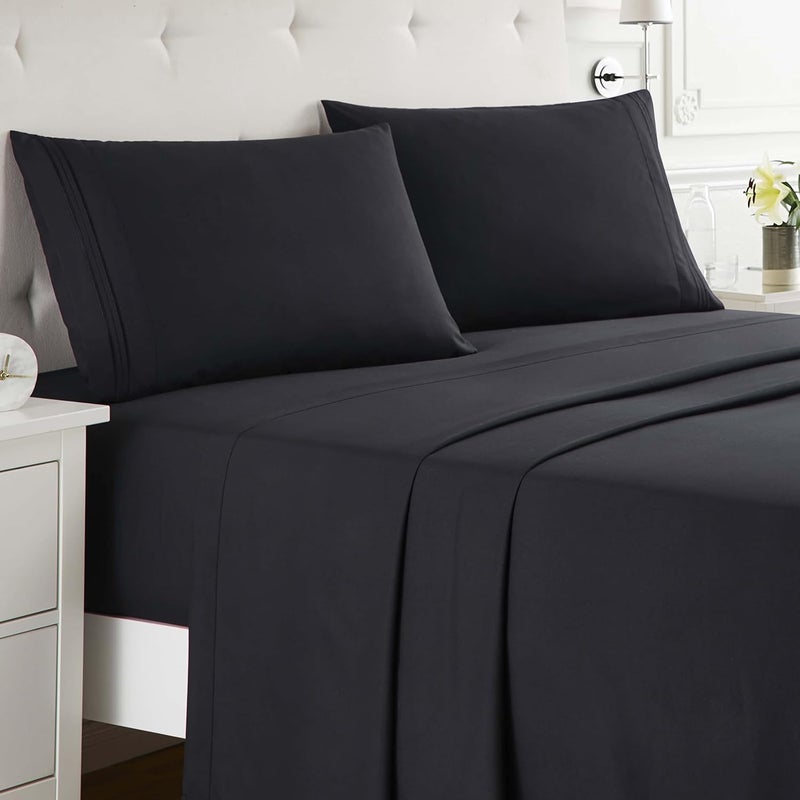 Clara Clark Full XL Bed Sheet Set - Wrinkle, Fade, Stain Resistant, Deep Pocket Sheets - Luxury Soft Bedding Sheets & Pillowcases, Full XL Black - Image 2