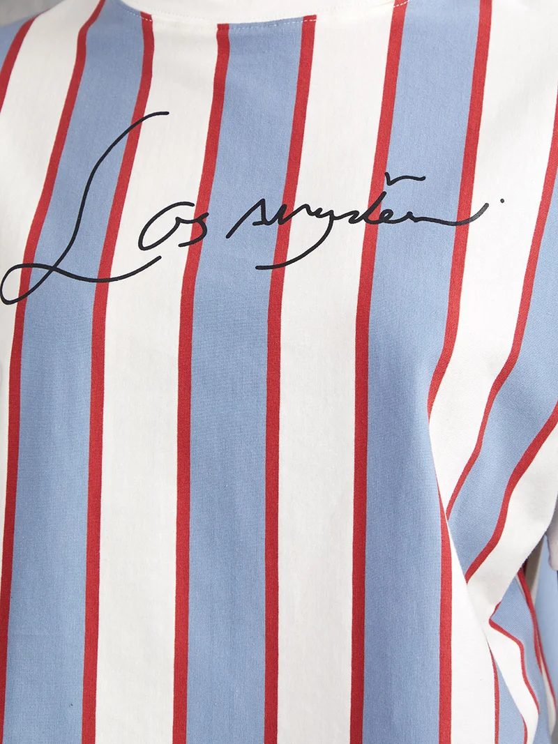 Take Two Short Sleeves Stripe Slogan Print Boxy Fit T-shirt