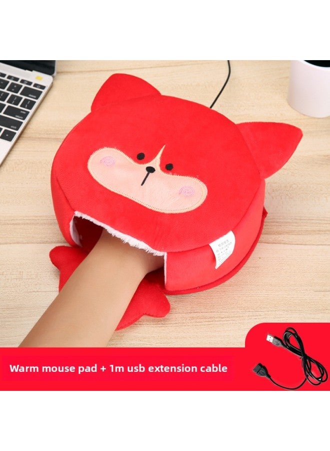 Winter Heating Hand Warmer Mouse Pad With Wrist Guard Winter Mouse Cover Warm Computer Men's Fleece-lined Thickened Gloves-Pattern:Red Fox + 1m Usb Extension Cable  - Image 1