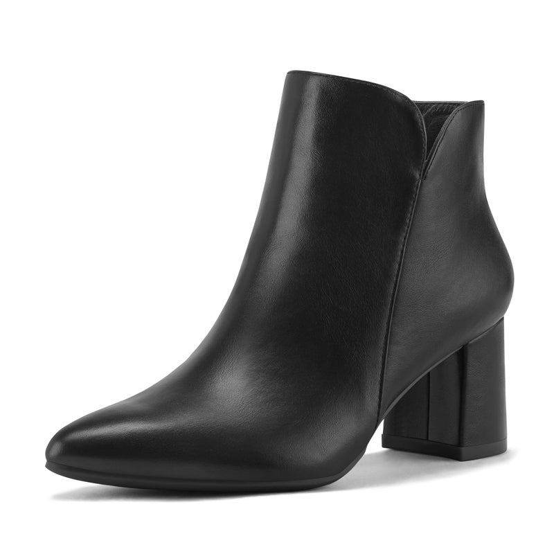 mysoft Women's Ankle Boots Chunky Block Low Heel Comfortable Pointed Toe Side V Cutout Dressy Office Booties with Zipper - Image 1