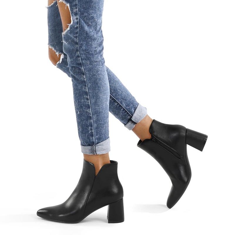 mysoft Women's Ankle Boots Chunky Block Low Heel Comfortable Pointed Toe Side V Cutout Dressy Office Booties with Zipper - Image 2
