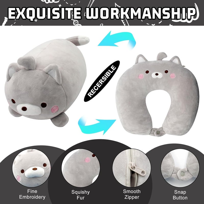 KASTWAVE Kids 2-in-1 Travel Pillow - Soft Reversible U-Shaped Neck Pillow for Airplane, Car, Train, or Bus - Image 3