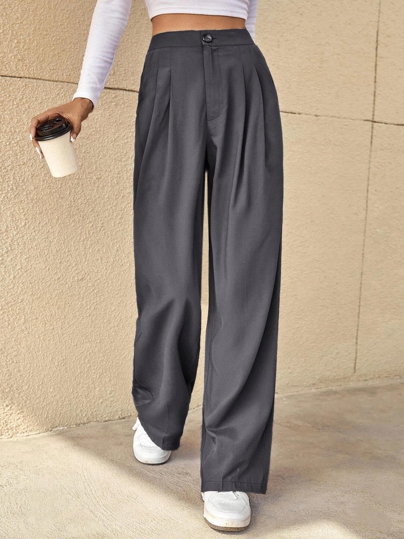 KOTTY Women's Cotton Blend Straight Fit Cross Pocket Solid Trousers Dark Grey - Image 5