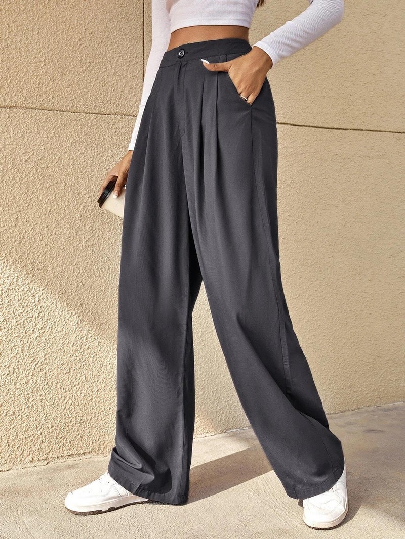 KOTTY Women's Cotton Blend Straight Fit Cross Pocket Solid Trousers Dark Grey - Image 3