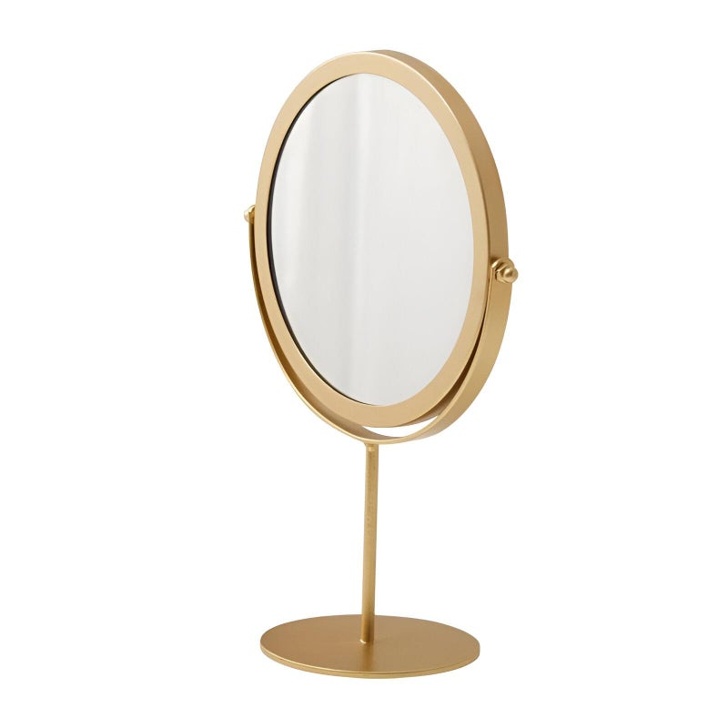 Beauty Mirror - Metal Double-Sided Vanity Mirror with 360° Rotation, Gold Tone, Stable Stand, Compact Size for Makeup Enthusiasts, Elegant Tabletop Accessory - Image 1