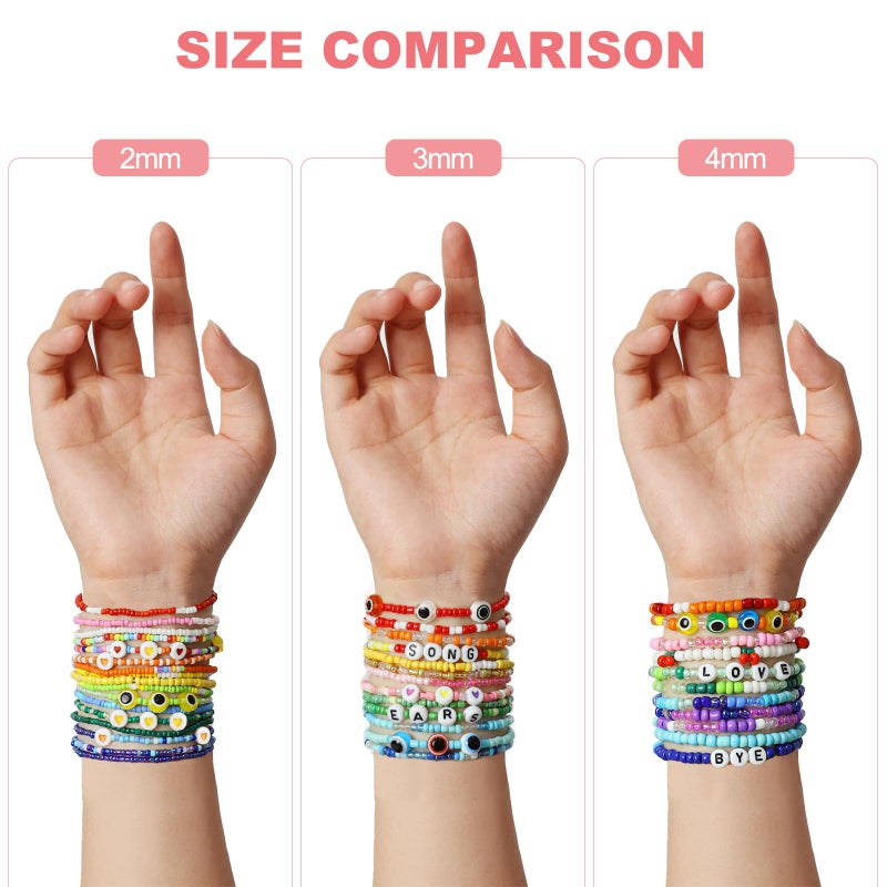 Redtwo 4mm Glass Seed Beads for Jewelry Bracelet Making Kit, Small Beads Friendship Bracelet Kit, Tiny Waist Beads Kit with Letter Beads and Elastic String, DIY Art Craft Girls Gifts. - Image 4