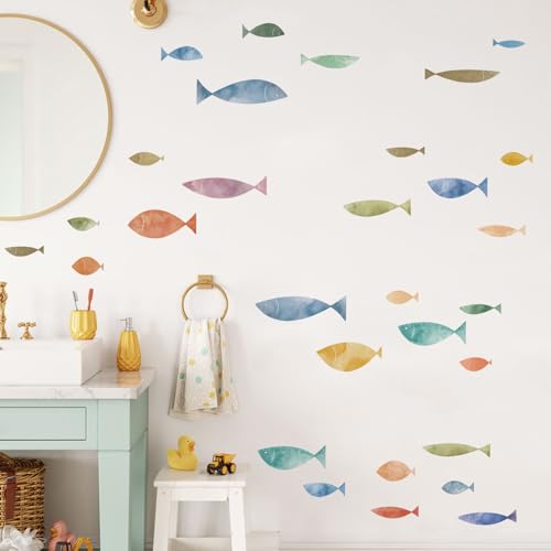 Kasubeso 62 Pcs Watercolor Ocean Fish Wall Decals, Peel and Stick Ocean Wall Sticker, Removable Vibrant Sea Life Underwater Theme Wall Decor for Kids Room Nursery Bedroom Playroom Classroom - Image 3