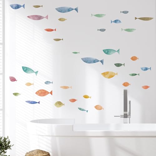 Kasubeso 62 Pcs Watercolor Ocean Fish Wall Decals, Peel and Stick Ocean Wall Sticker, Removable Vibrant Sea Life Underwater Theme Wall Decor for Kids Room Nursery Bedroom Playroom Classroom - Image 5