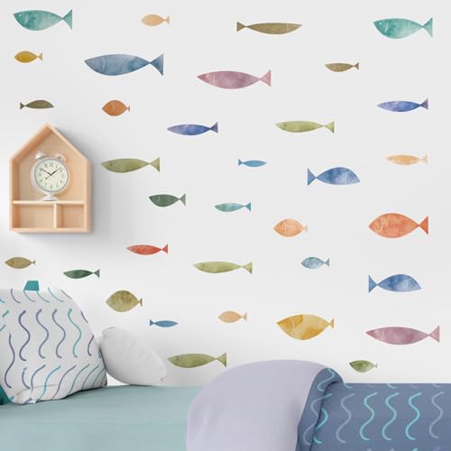 Kasubeso 62 Pcs Watercolor Ocean Fish Wall Decals, Peel and Stick Ocean Wall Sticker, Removable Vibrant Sea Life Underwater Theme Wall Decor for Kids Room Nursery Bedroom Playroom Classroom - Image 4