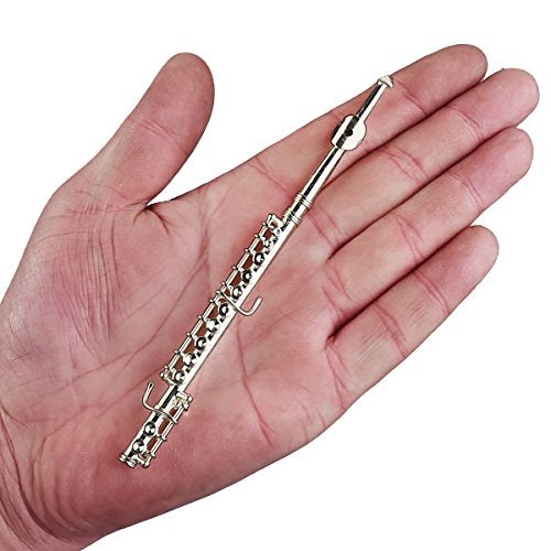 Dselvgvu Miniature Flute with Stand and Case Brass Mini Musical Instrument Flute Replica Collectible Figurines Dollhouse Accessories Model Home Decoration Display Ornament Silver 539 - Image 5
