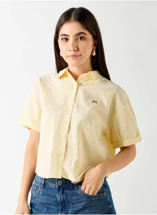 Lee Cooper Lee Cooper Pinstriped Collared Shirt with Short Sleeves