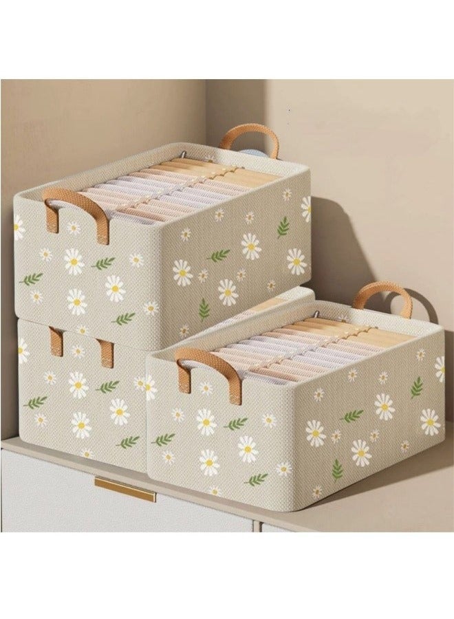 Bukela 2 Pcs Storage Box Clothes Organisers,Foldable Storage Box with Handle for Organizing Toys, Clothes, Office, 47x28x20cm, Beige - Image 3