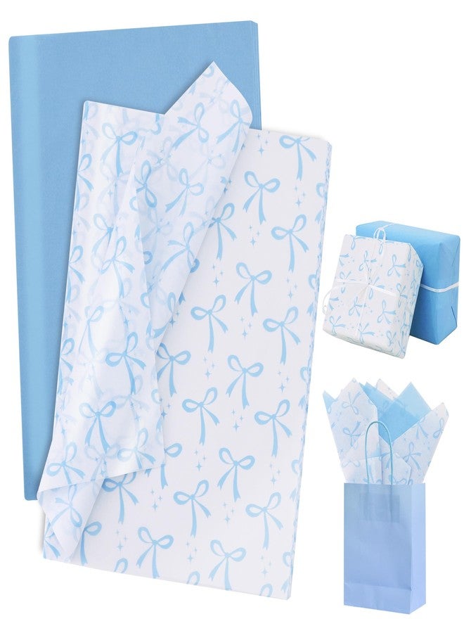 BEISHIDA 60 Sheets Baby Blue Bow Tissue Paper for Gift Wrapping Gift Bags - Image 1