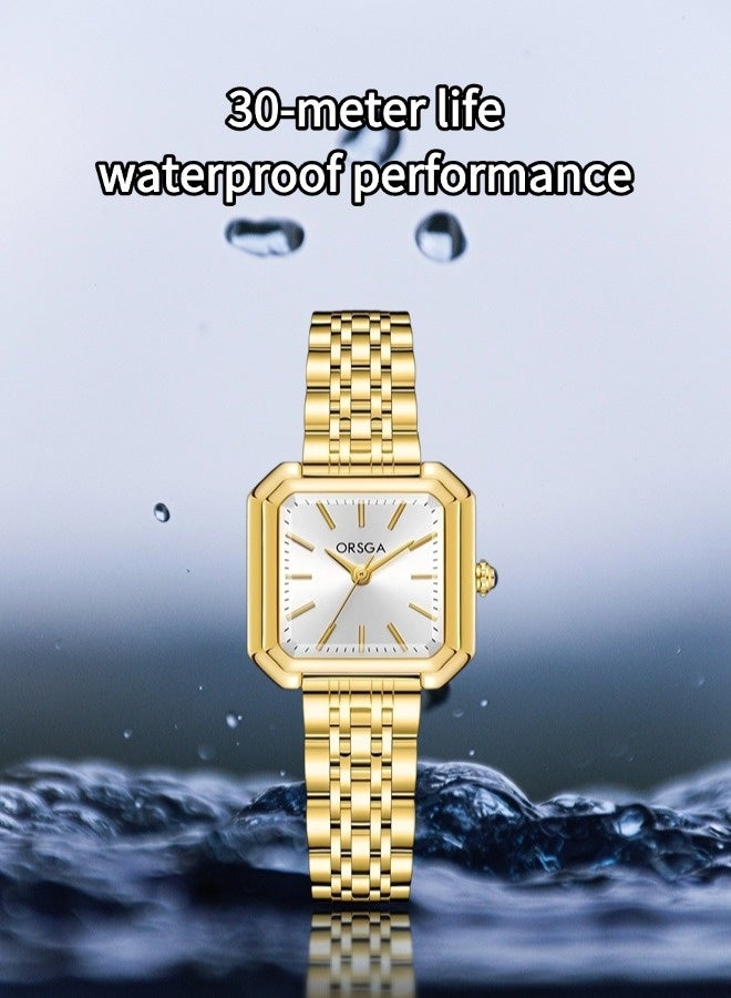 أورسجا ساعة مربعة بسيطة أنيقة للنساء (ساعة مربعة صغيرة ذهبية اللون، ساعة كوارتز مقاومة للماء) - Image 4
