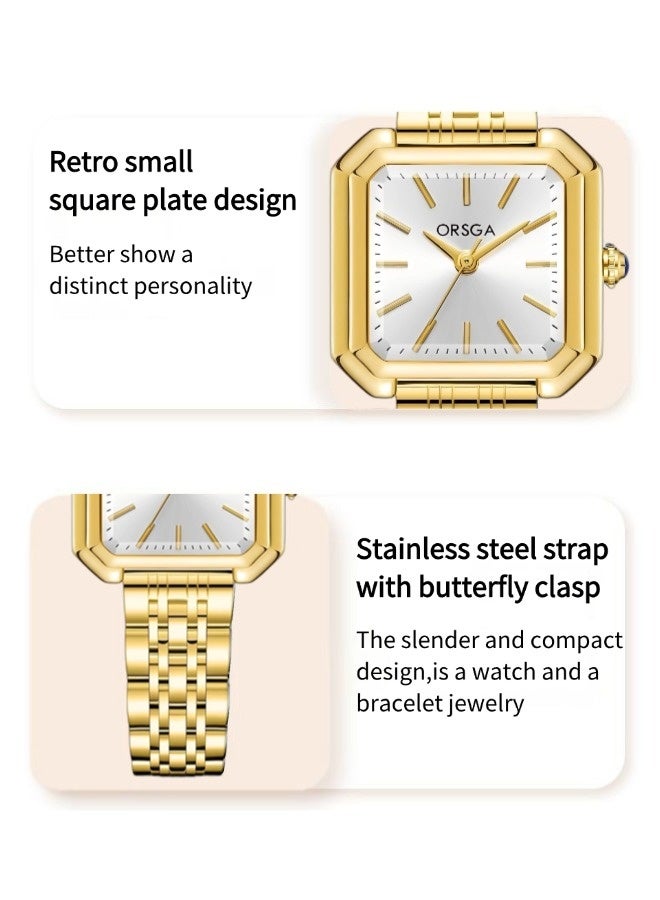 أورسجا ساعة مربعة بسيطة أنيقة للنساء (ساعة مربعة صغيرة ذهبية اللون، ساعة كوارتز مقاومة للماء) - Image 2