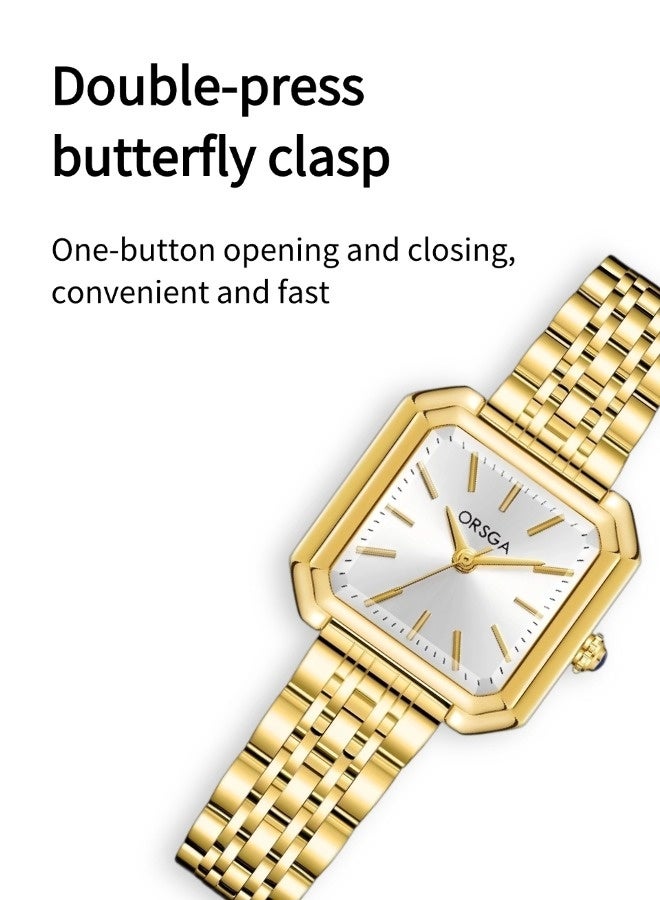أورسجا ساعة مربعة بسيطة أنيقة للنساء (ساعة مربعة صغيرة ذهبية اللون، ساعة كوارتز مقاومة للماء) - Image 5