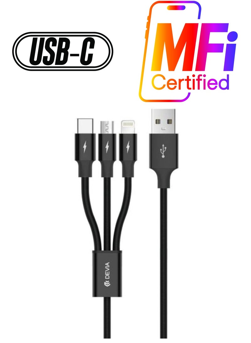 Devia Kintone Series 3 In 1 Tube USB la Lightning, MicroUSB , 1.2m, Black - Image 1