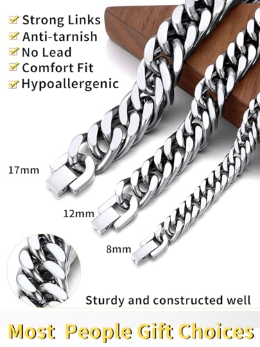ChainsHouse Stainless Steel Curb Chain Bracelet for Men 8mm 19cm Rapper Cuban Wrist Chain Bracelet - Image 4