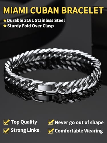 ChainsHouse Stainless Steel Curb Chain Bracelet for Men 8mm 19cm Rapper Cuban Wrist Chain Bracelet - Image 3