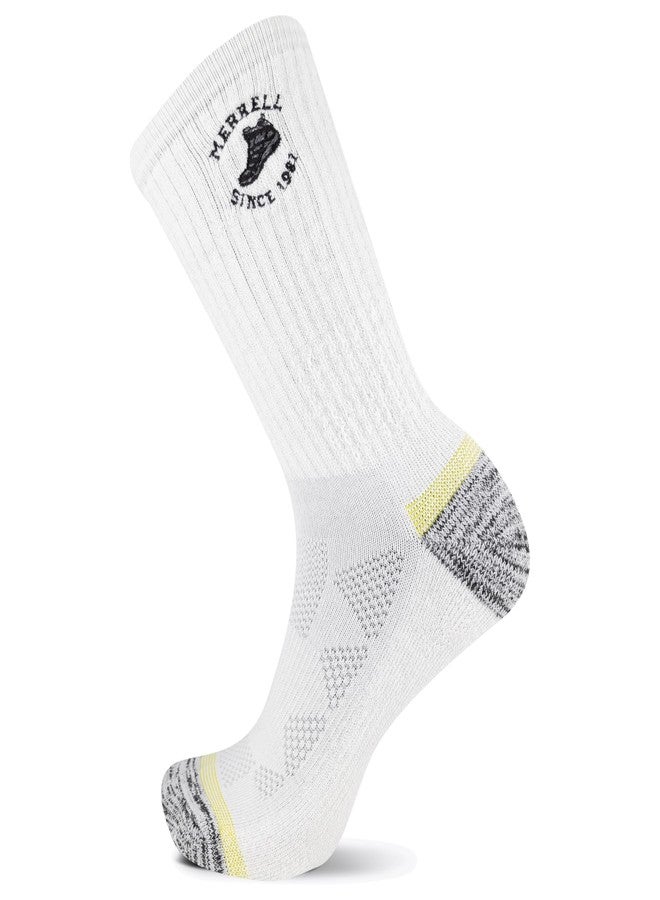 ميريل جوارب ميريل النسائية المبطنة - جوارب للجنسين بتقنية كول ماكس لإدارة الرطوبة ودعم قوس القدم، جوارب موآب متوسطة الوزن للمشي لمسافات طويلة، لون أبيض، مقاس متوسط-كبير أمريكي - Image 1