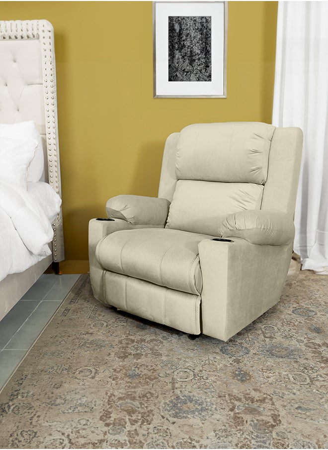 In-House Lazy Troy Velvet Recliner Chair with Cups Holder - Light Beige  - Image 1