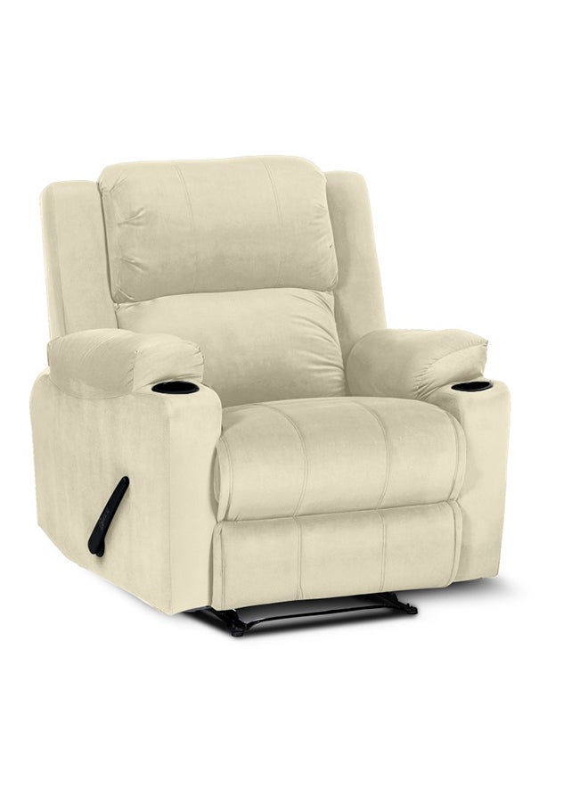 In-House Lazy Troy Velvet Recliner Chair with Cups Holder - Light Beige  - Image 5