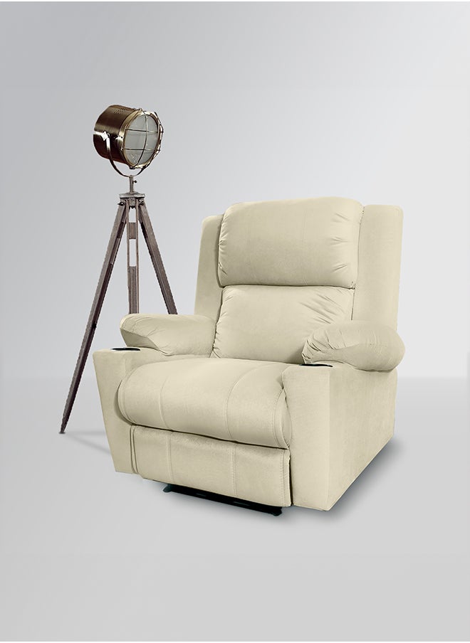 In-House Lazy Troy Velvet Recliner Chair with Cups Holder - Light Beige  - Image 2