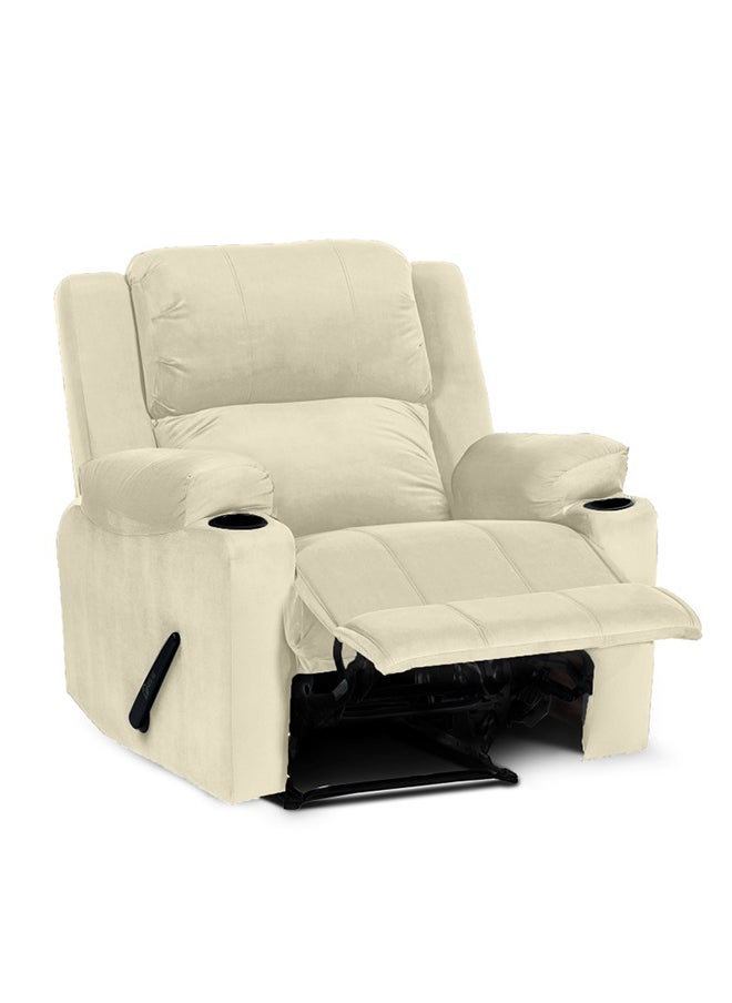 In-House Lazy Troy Velvet Recliner Chair with Cups Holder - Light Beige  - Image 4
